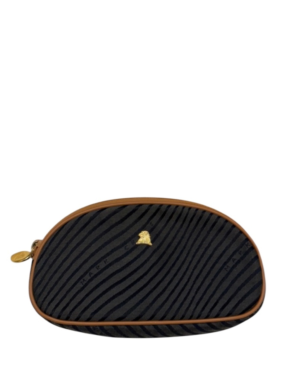 MARK CROSS - BLACK GREY CANVAS BROWN LEATHER JACQUARD PRINT CLUTCH BAG POUCH